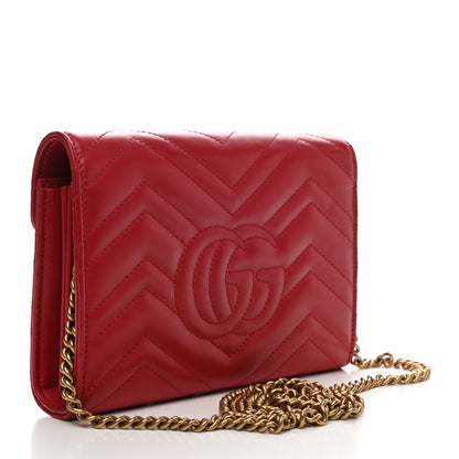 Gucci Calfskin Matelasse GG Marmont Chain Wallet Hibiscus Red 3 of 11