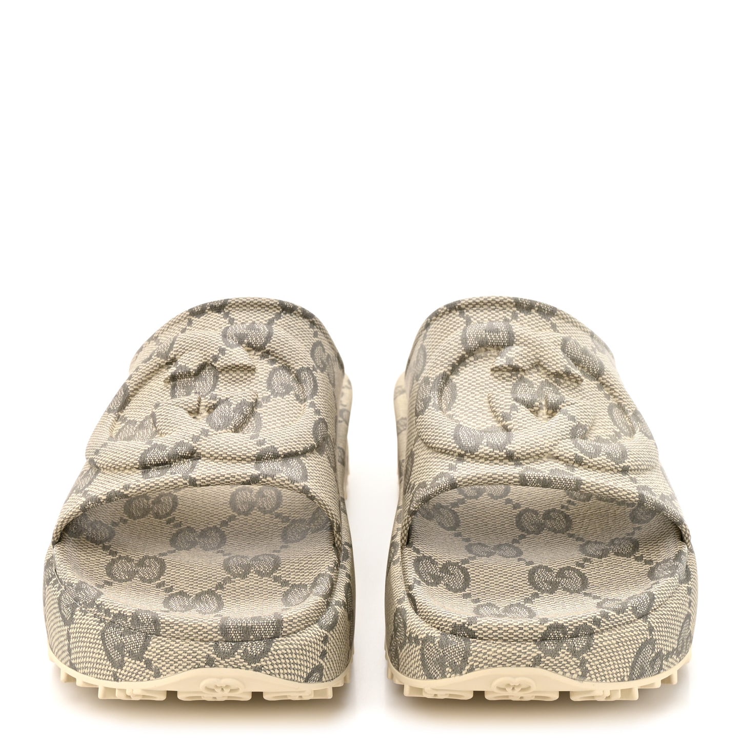 Cubic Rubber GG Monogram Mens Interlocking G Platform 42mm Slide Sandals 10 Beige Ebony