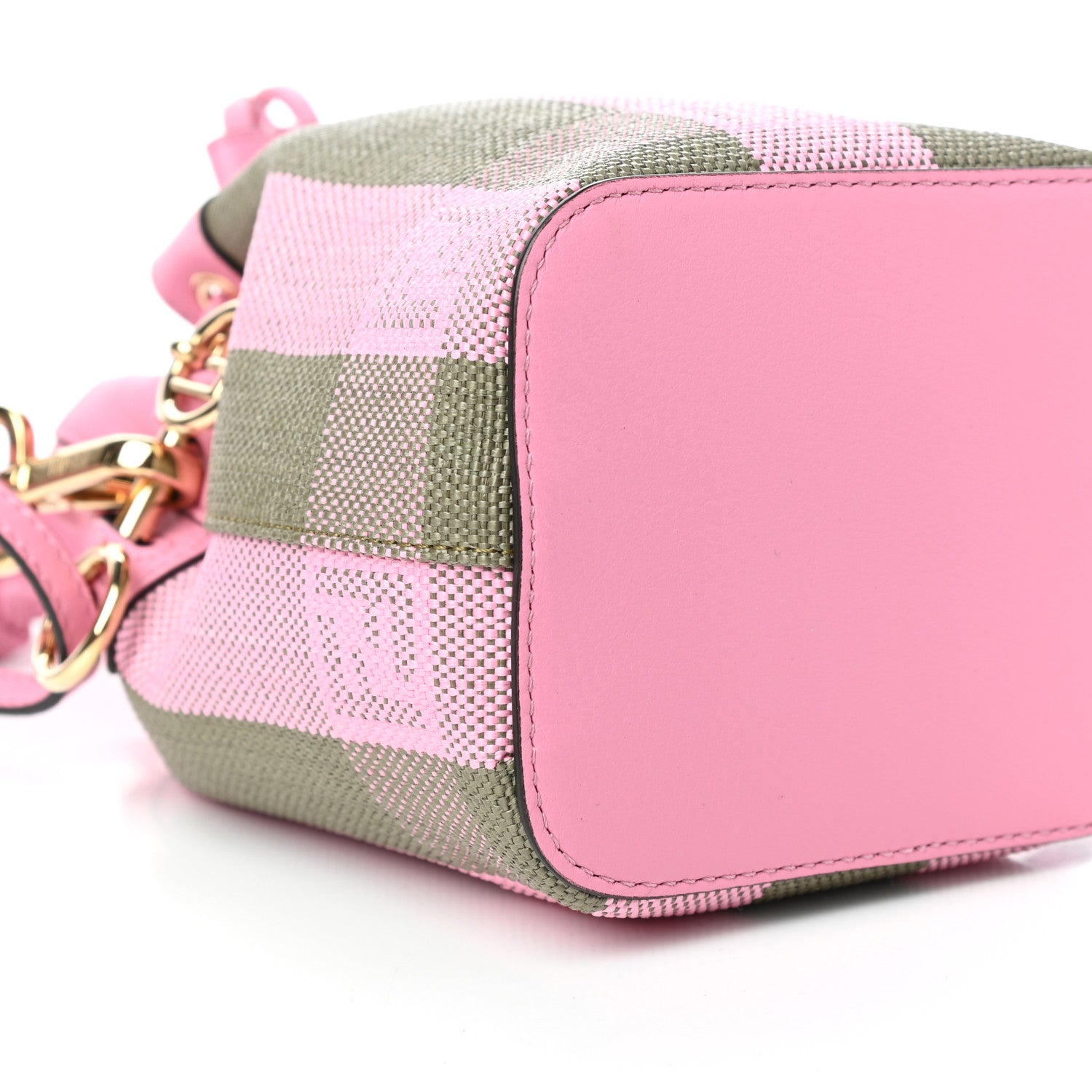 Fendi Raffia Vitello Seta F is Fendi Pequin Gingham Woven Mini Mon Tresor Bucket Bag Military Rosa Lollypop 8 of 9