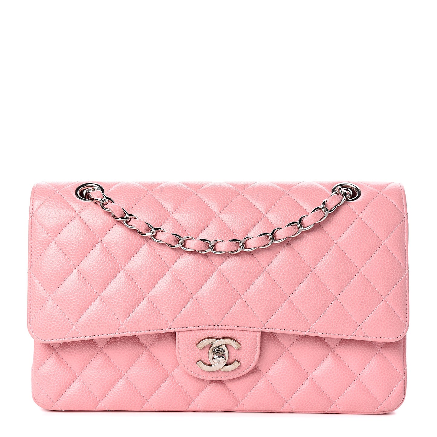 Caviar Quilted Medium Double Flap Pink