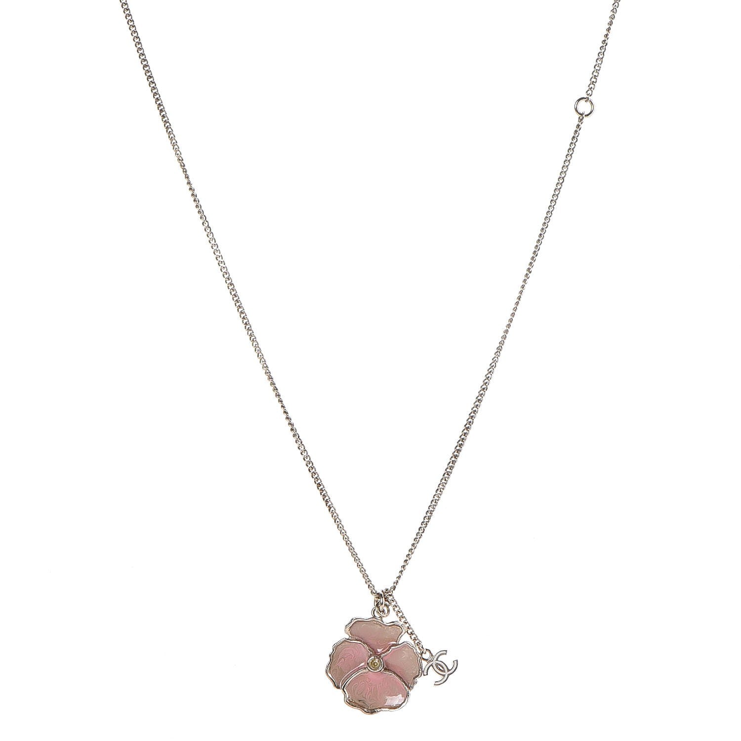 Chanel Enamel Camellia CC Necklace Gold Pink 1 of 5