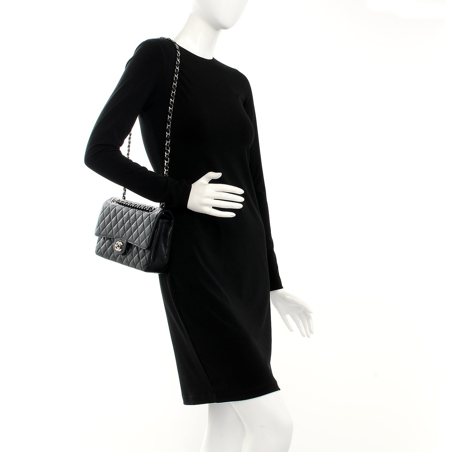 Caviar Quilted Medium Double Flap Black