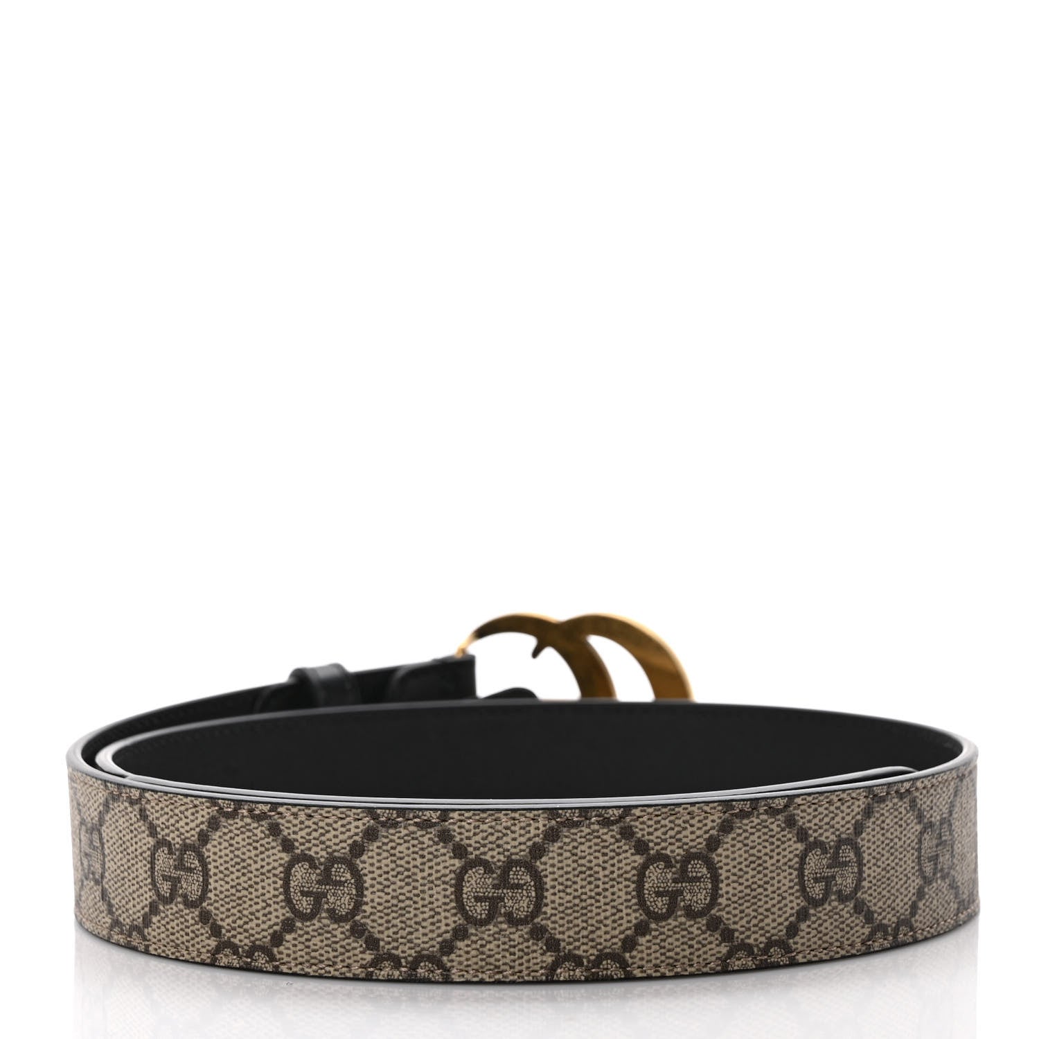 Gucci GG Supreme Monogram Matte Plutone Calfskin Double G 30mm Belt 75 30 Beige Ebony Black 2 of 5