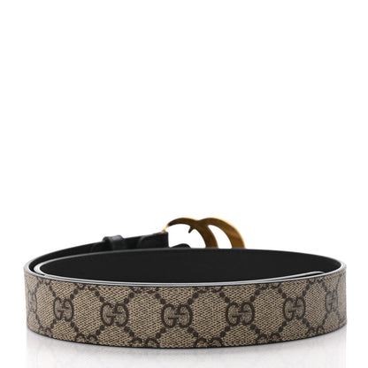 Gucci GG Supreme Monogram Matte Plutone Calfskin Double G 30mm Belt 75 30 Beige Ebony Black 2 of 5