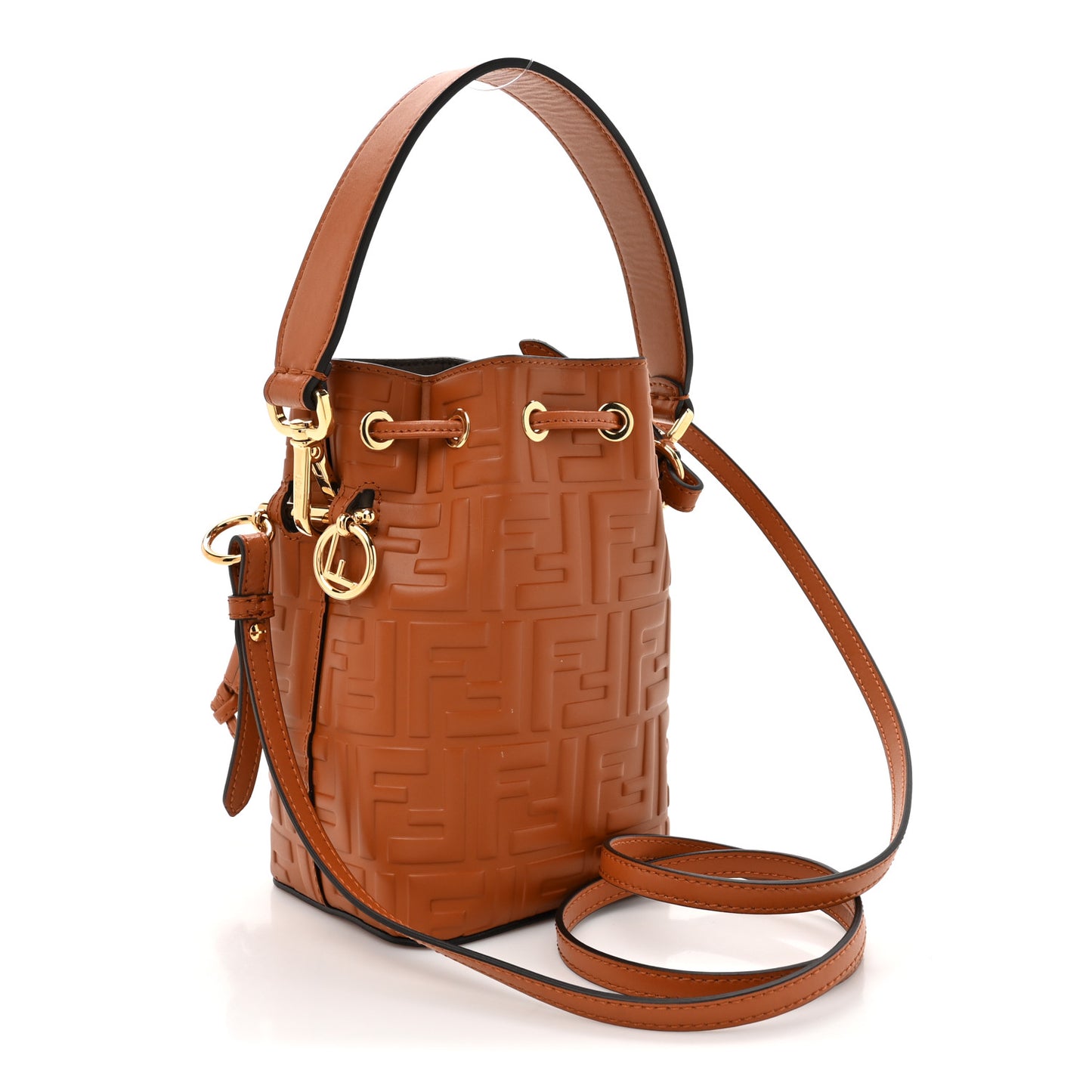 Vitello Liberty F is Fendi FF 1974 Embossed Mini Mon Tresor Bucket Bag Brandy