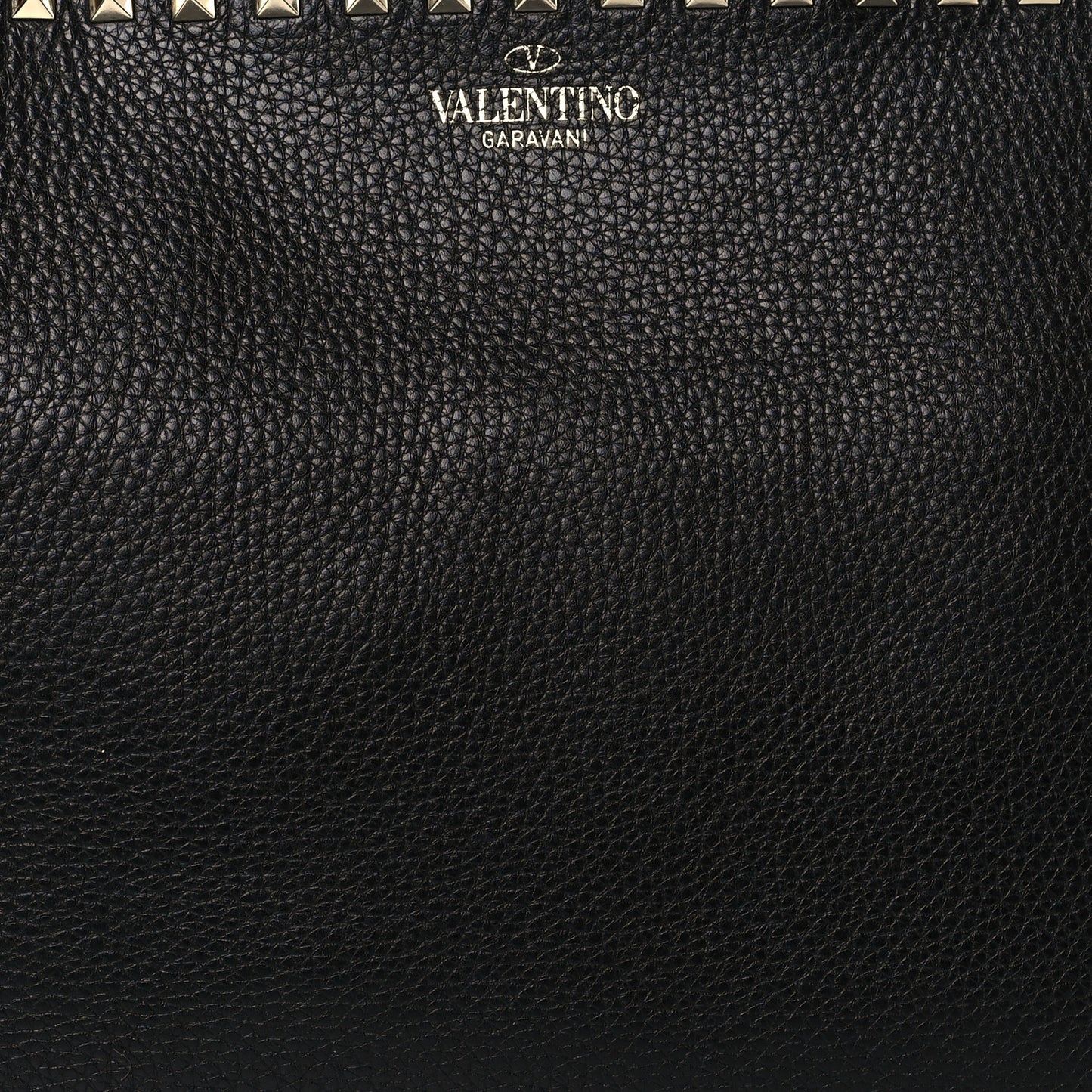 Grained Calfskin Small Rockstud Shoulder Tote Black