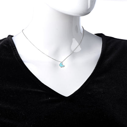 Van Cleef & Arpels 18K White Gold Turquoise Sweet Alhambra Butterfly Pendant Necklace 2 of 8