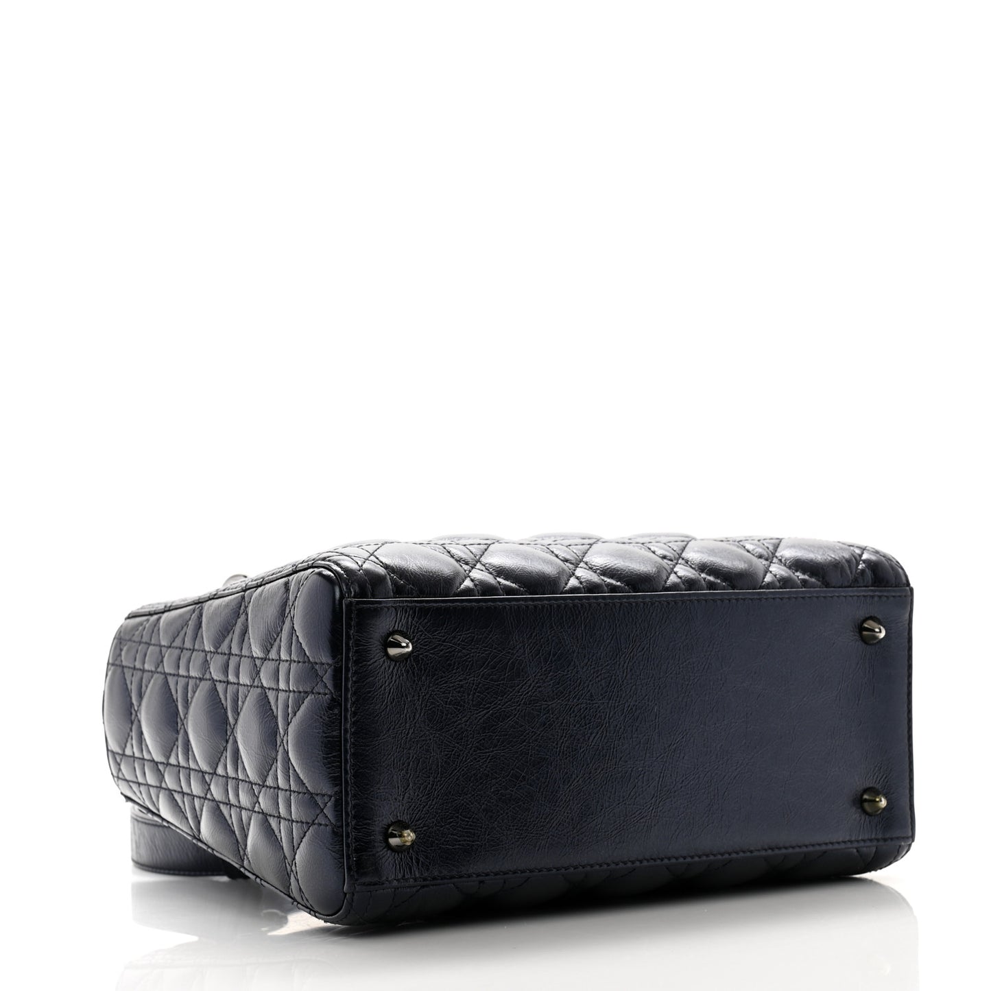 Metallic Lambskin Cannage Medium Lady Dior Navy Blue