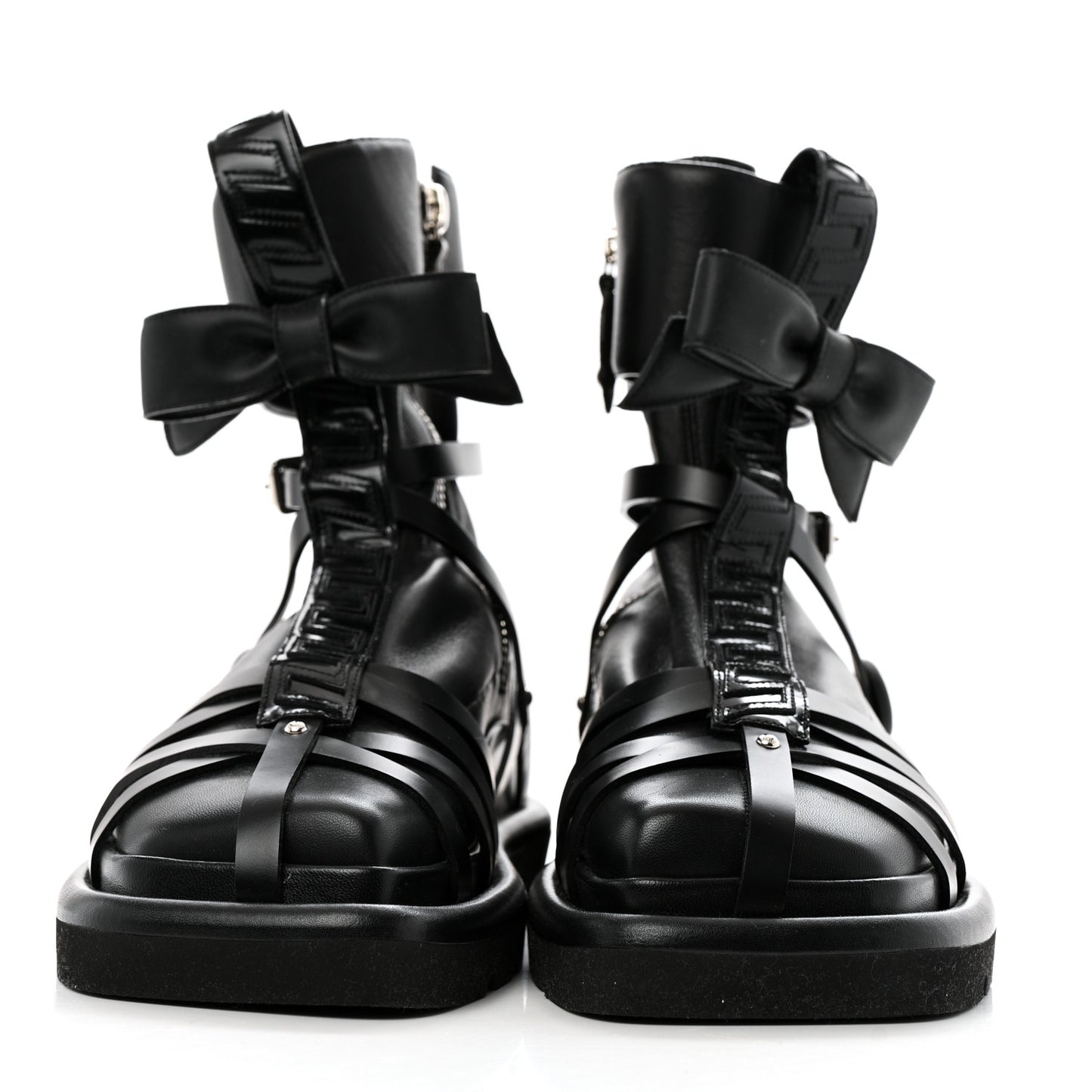 X FORNASETTI Lambskin Calfskin Square Pillow Flat Ankle Boots 38 Black