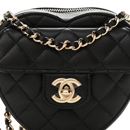 Chanel Lambskin Quilted CC In Love Heart Clutch With Chain Black 8 of 11