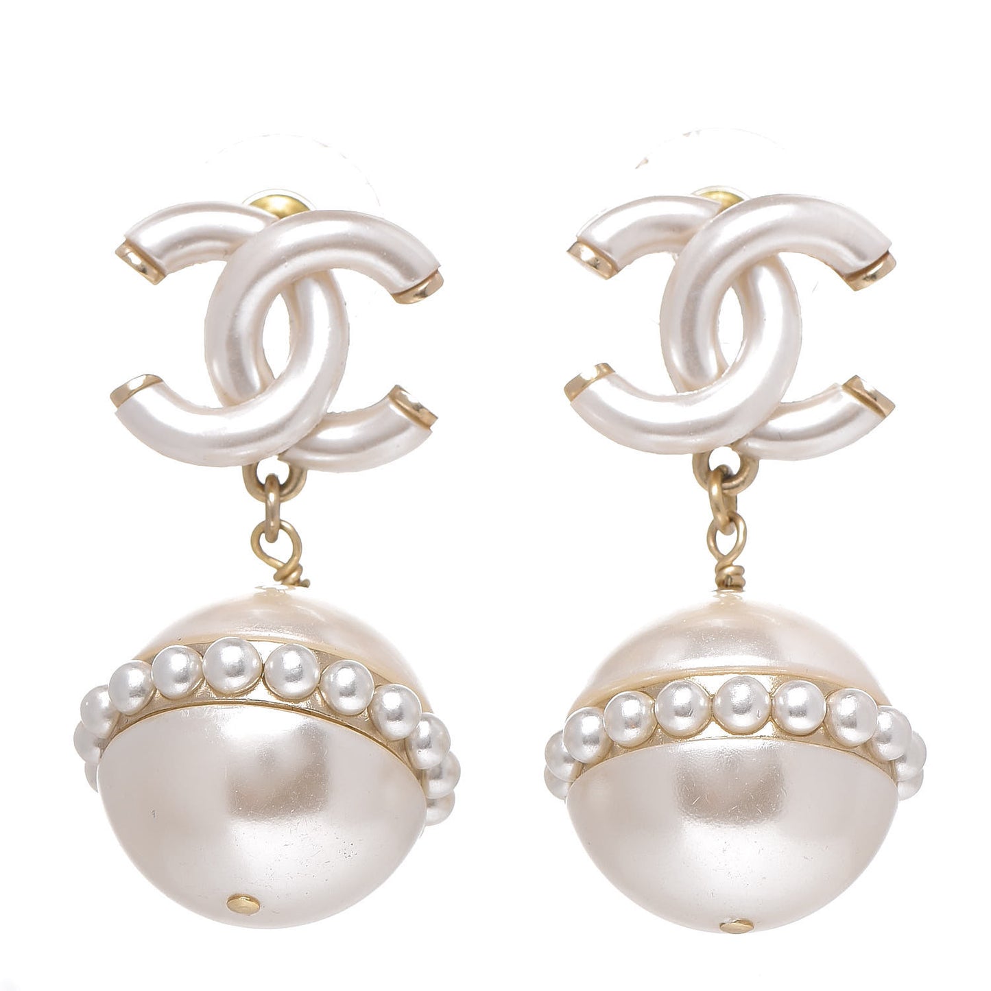Pearl CC Drop Earrings Light Gold