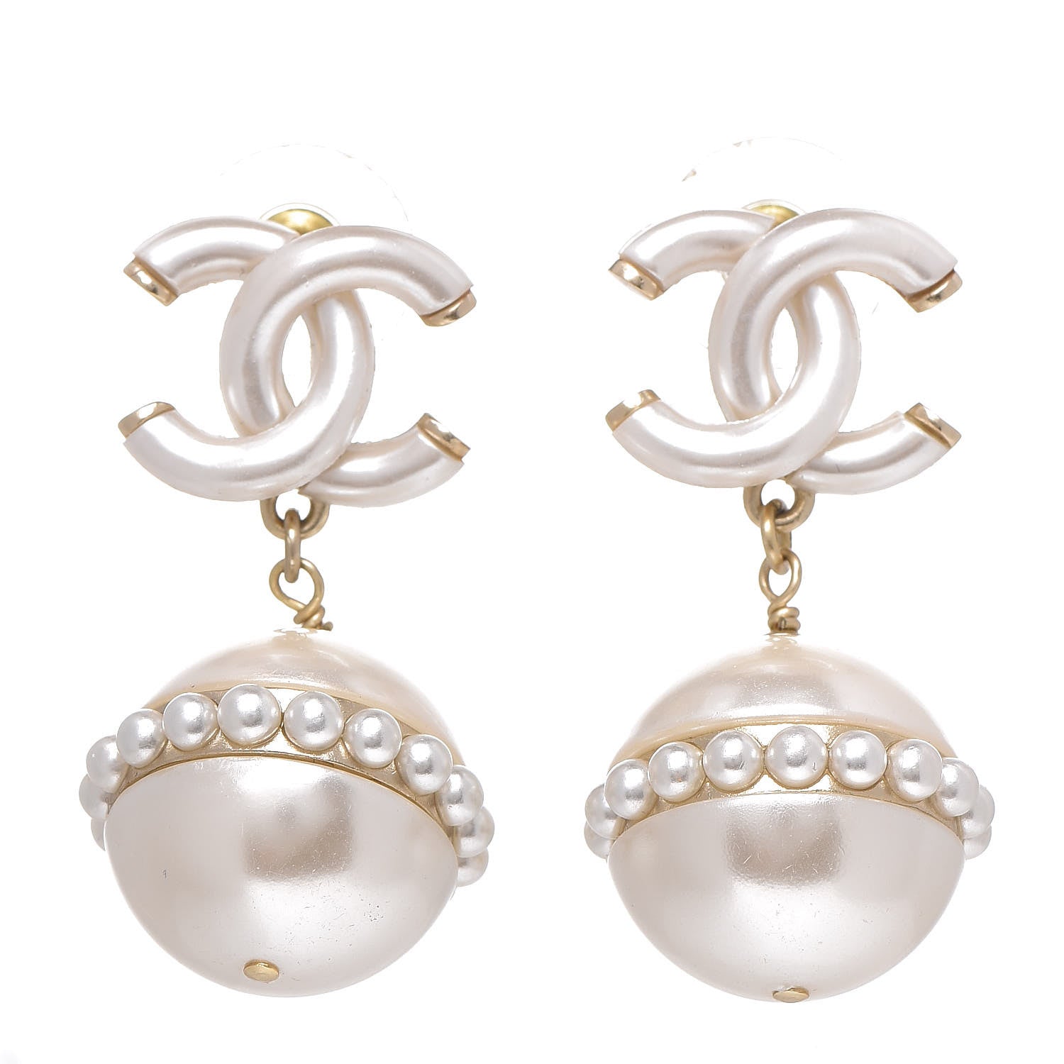 Chanel Pearl CC Drop Earrings Light Gold 1 of 4