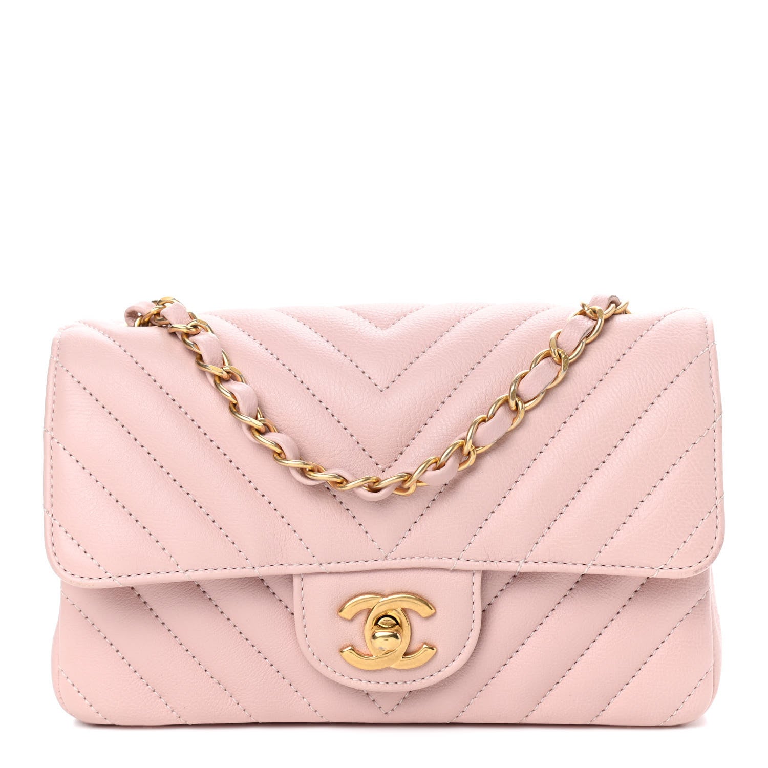 Chanel Calfskin Chevron Quilted Mini Rectangular Flap Light Pink 1 of 9