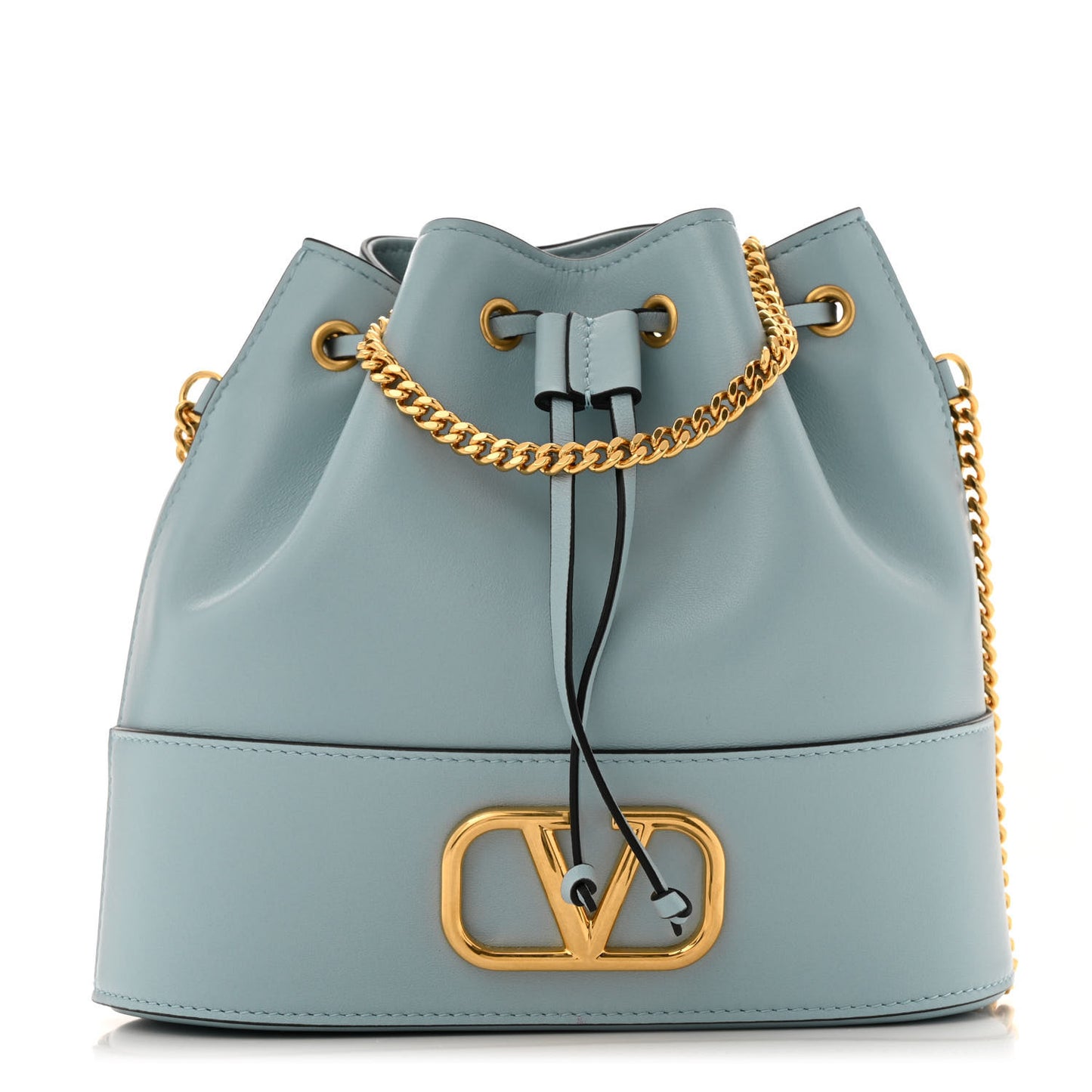 Nappa Mini VLogo Signature Chain Bucket Bag Blue Porcelain