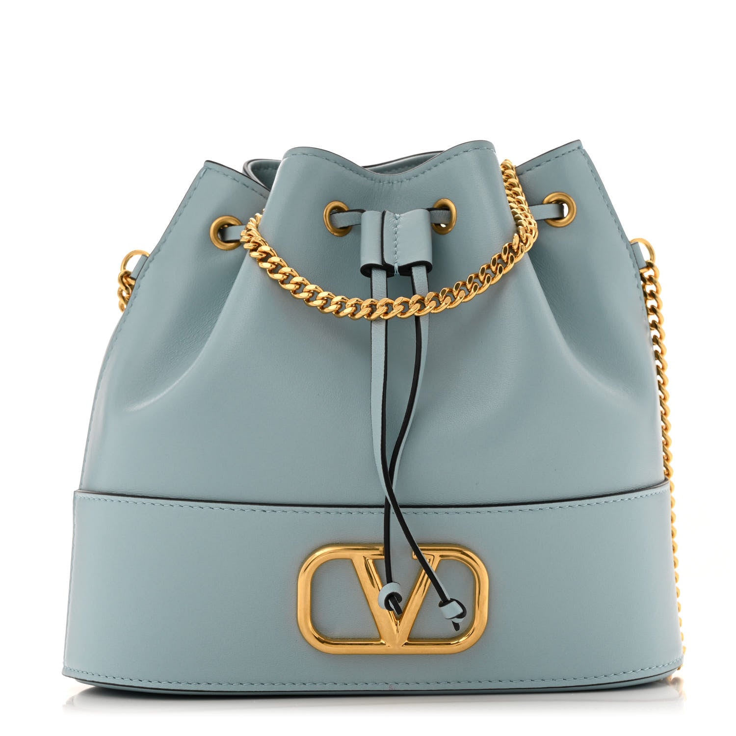 Valentino Garavani Nappa Mini VLogo Signature Chain Bucket Bag Blue Porcelain 1 of 9