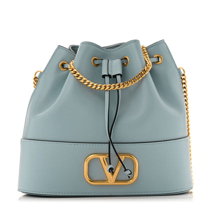 Valentino Garavani Nappa Mini VLogo Signature Chain Bucket Bag Blue Porcelain 1 of 9