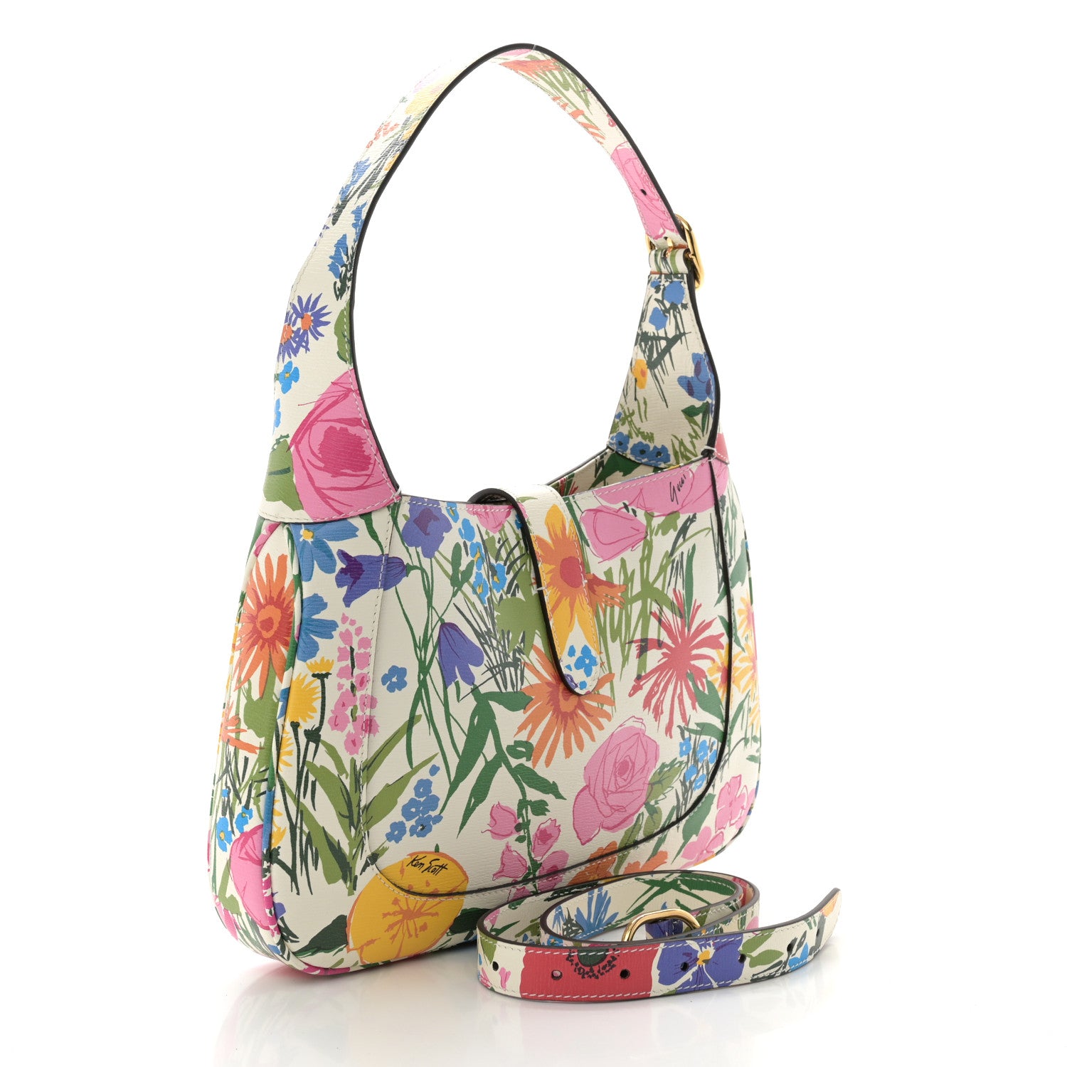 Gucci X KEN SCOTT New Shangai Calfskin Jardin D'Avril Floral Print Small Jackie 1961 Hobo Ivory Pink 3 of 10