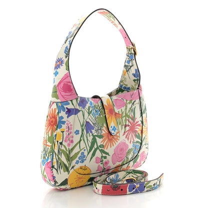 Gucci X KEN SCOTT New Shangai Calfskin Jardin D'Avril Floral Print Small Jackie 1961 Hobo Ivory Pink 3 of 10