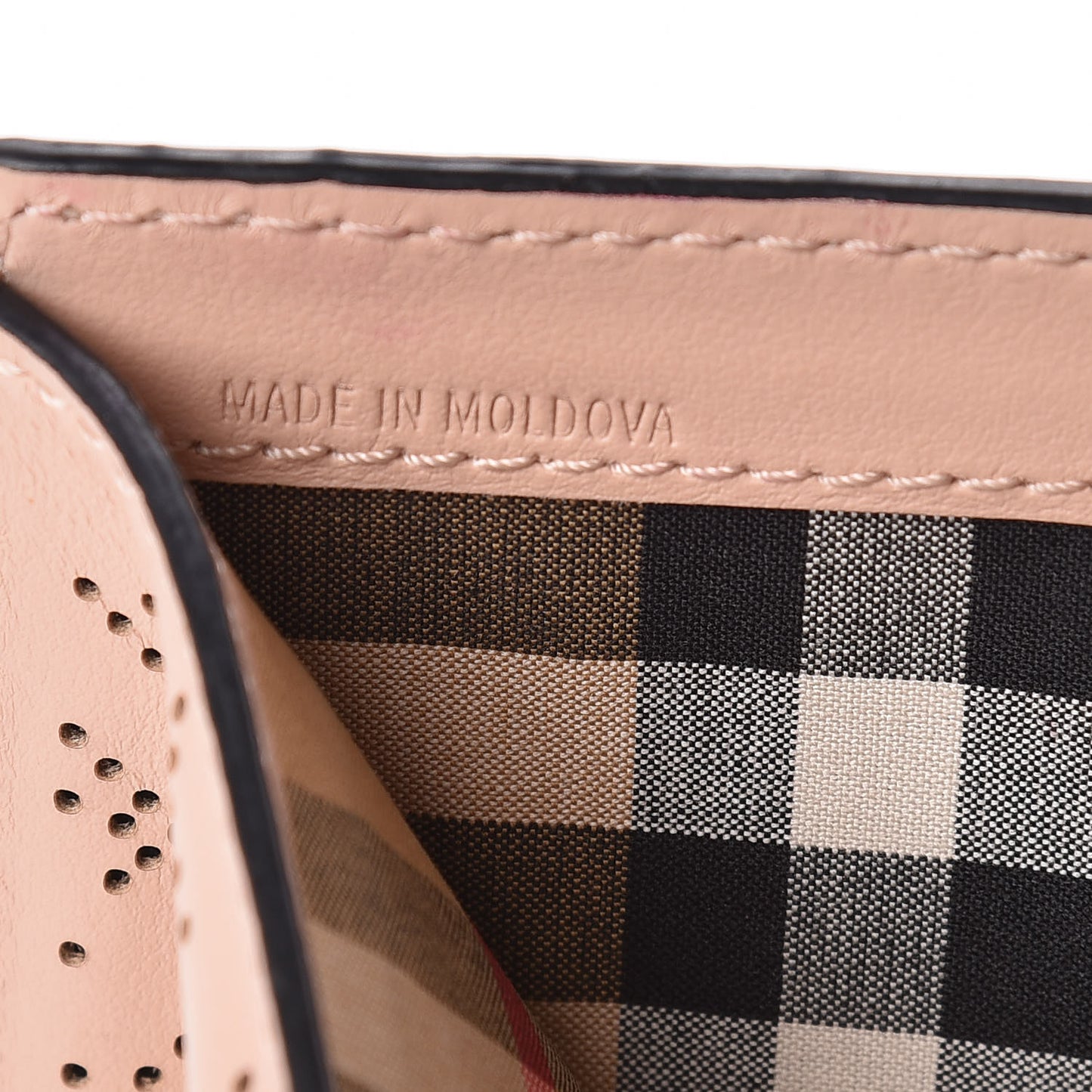 Calfskin Perforated Compact Wallet Pale Fawn Pink
