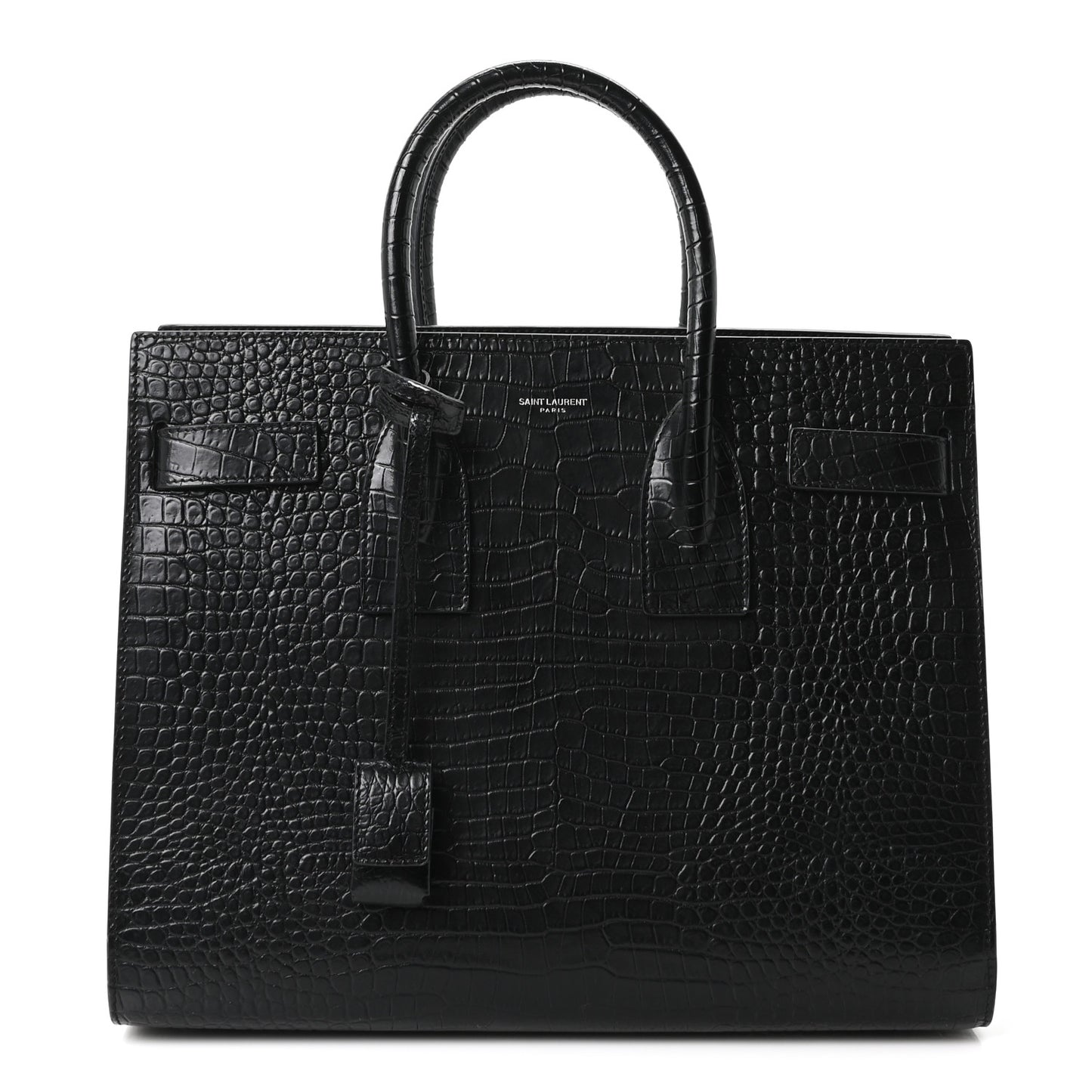 Calfskin Crocodile Embossed Small Sac de Jour Black