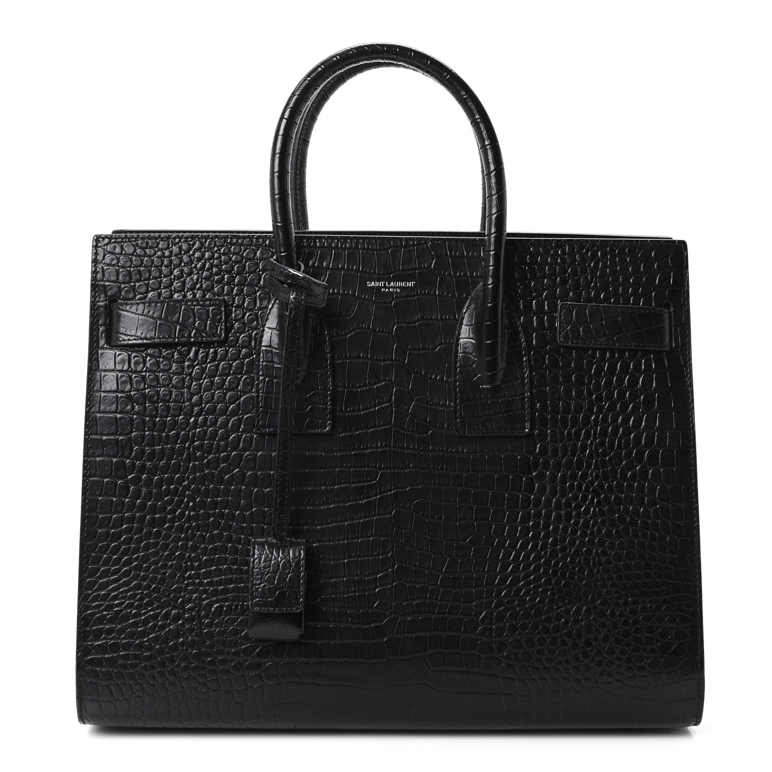 Saint Laurent Calfskin Crocodile Embossed Small Sac de Jour Black 1 of 10