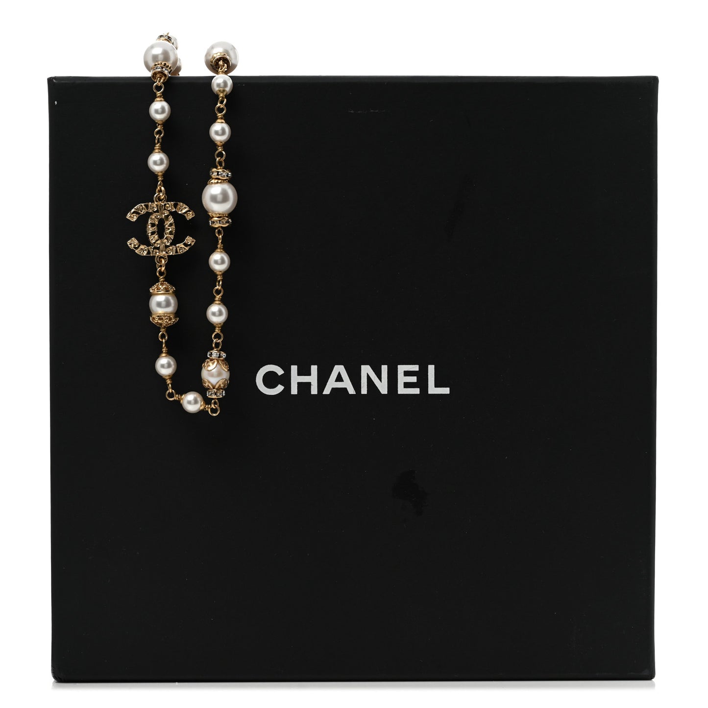 Pearl Crystal Textured CC Short Necklace Gold
