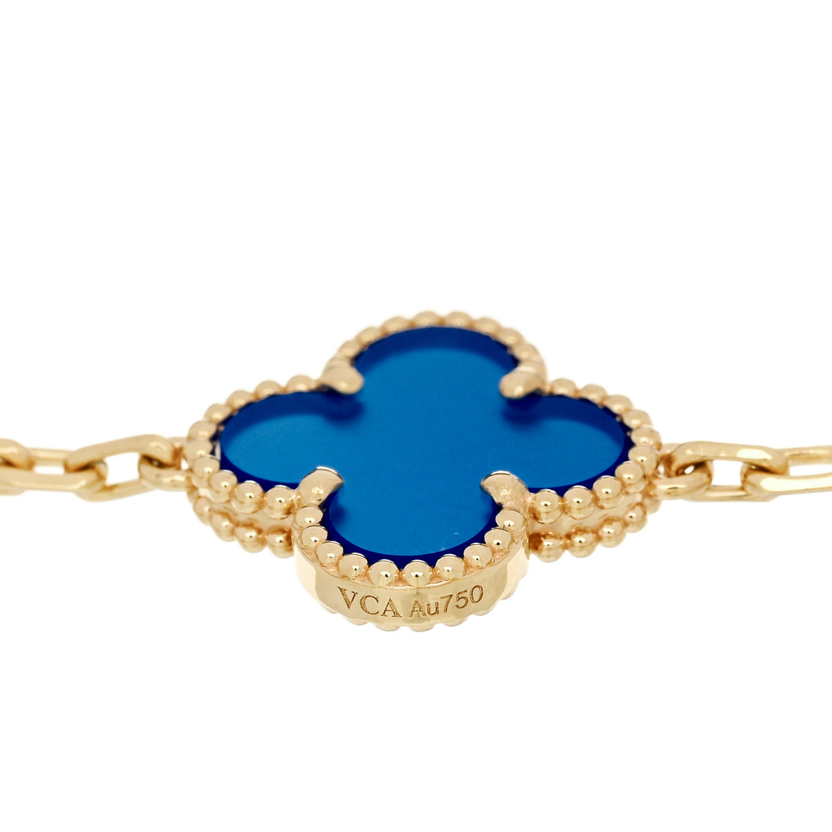 18K Yellow Gold Blue Agate 5 Motifs Vintage Alhambra Bracelet