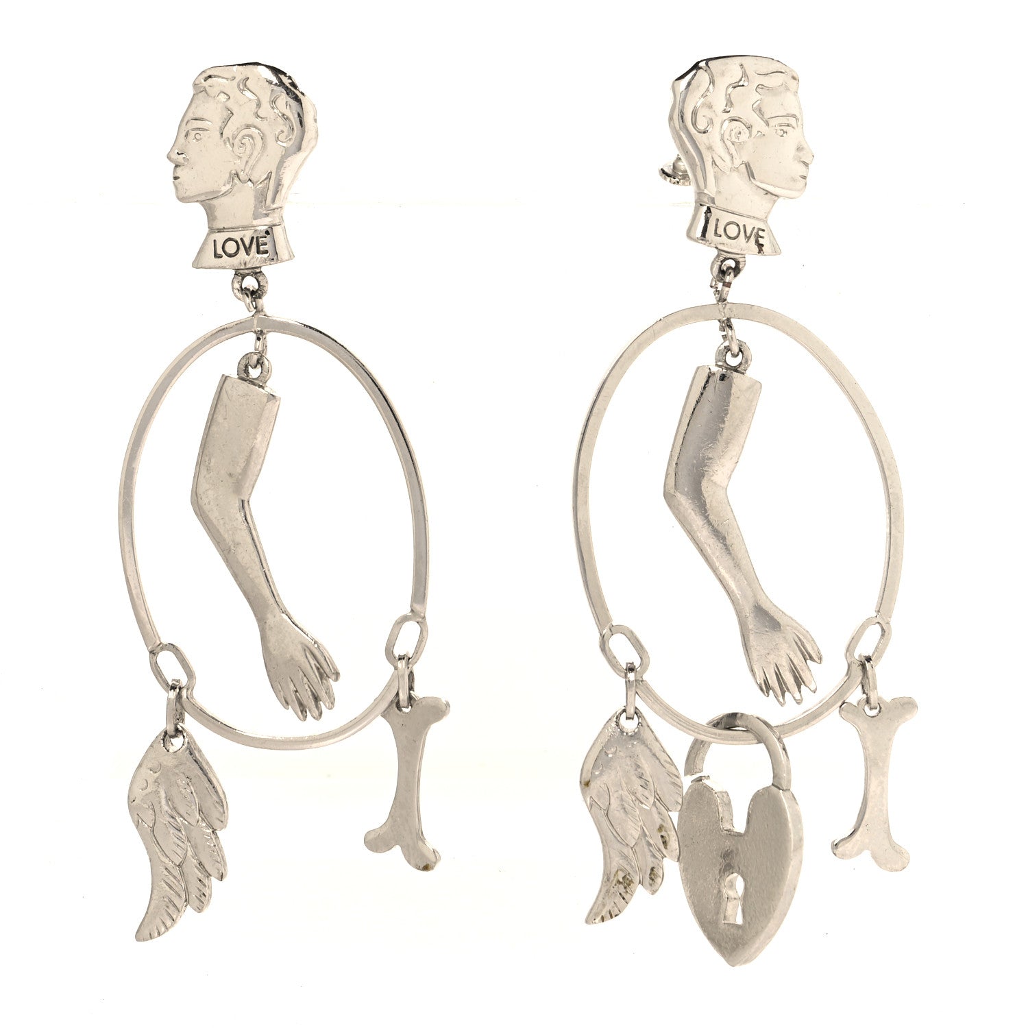 Christian Dior Metal Multi Charm Oval Clip On Drop Earrings Silver 1 of 4