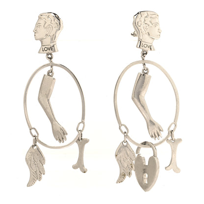 Christian Dior Metal Multi Charm Oval Clip On Drop Earrings Silver 1 of 4