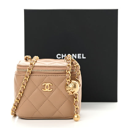 Chanel Lambskin Quilted Pearl Crush Mini Vanity Case With Chain Beige 11 of 11