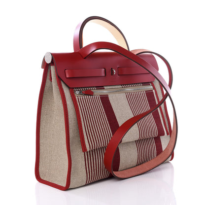 Hermes Vache Hunter Toile H Vibration Herbag Zip 31 PM Bordeaux Ficelle Rouge Piment 3 of 9