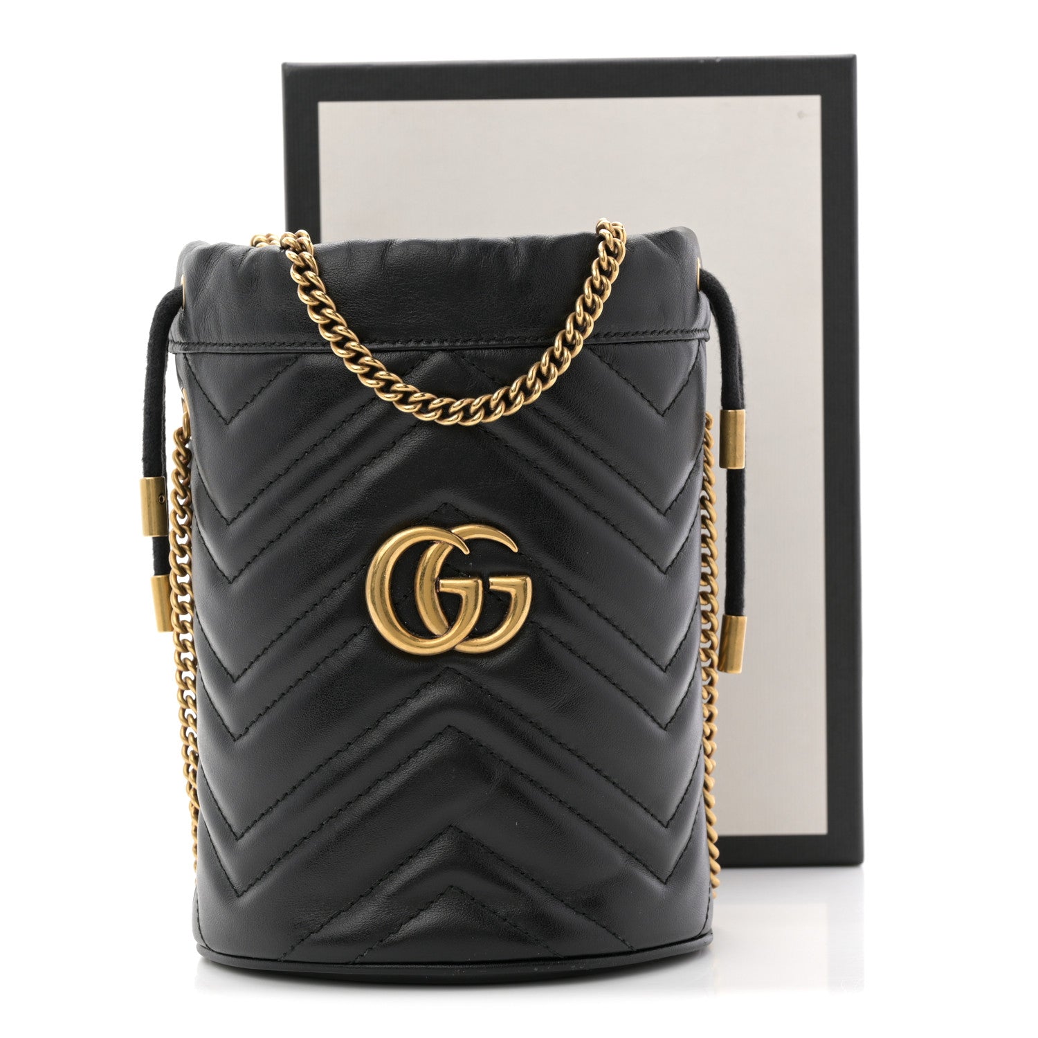 Gucci Calfskin Matelasse Mini GG Marmont 2.0 Bucket Bag Black 11 of 11
