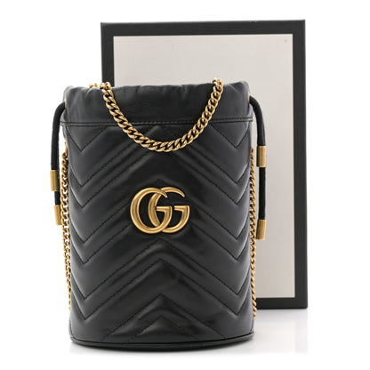 Gucci Calfskin Matelasse Mini GG Marmont 2.0 Bucket Bag Black 11 of 11