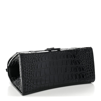 Balenciaga Shiny Calfskin Monochrome Crocodile Embossed Small Hourglass Top Handle Bag Black 4 of 12