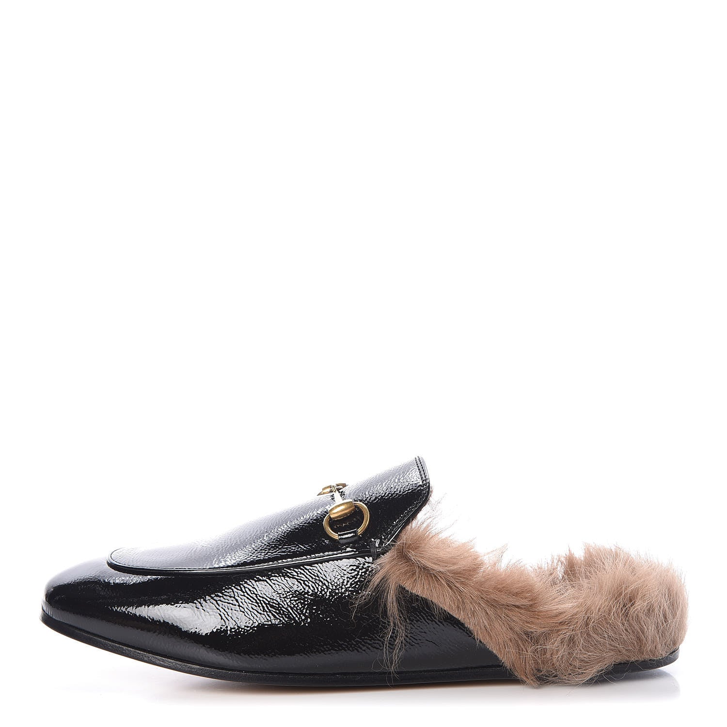 Gucci Patent Fur Womens Princetown Slippers 38.5 Black Natural 1 of 8