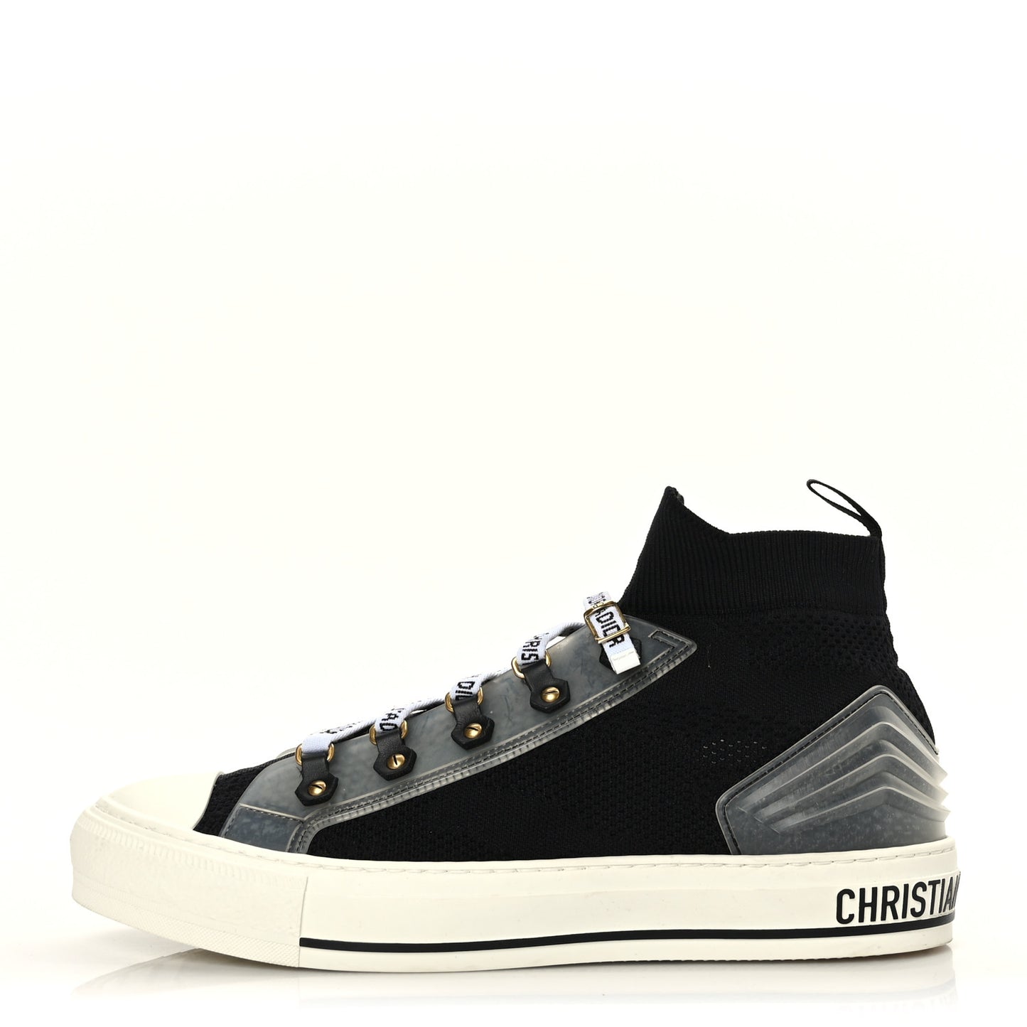 Technical Knit Calfskin Womens Walk'N'Dior High Top Sneakers 41.5 Black
