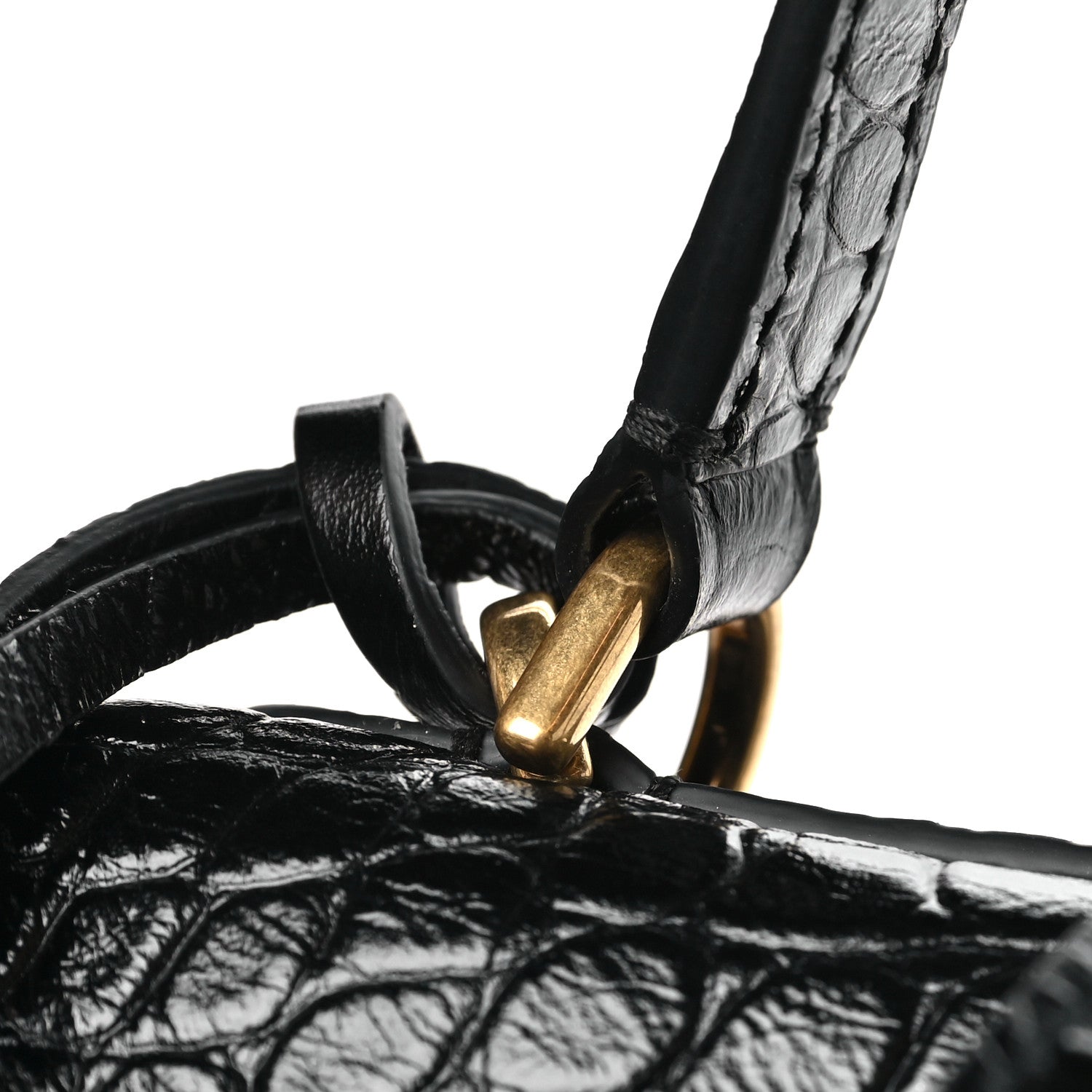 Balenciaga Shiny Calfskin Crocodile Embossed Medium Rodeo Top Handle Handbag Black 9 of 9