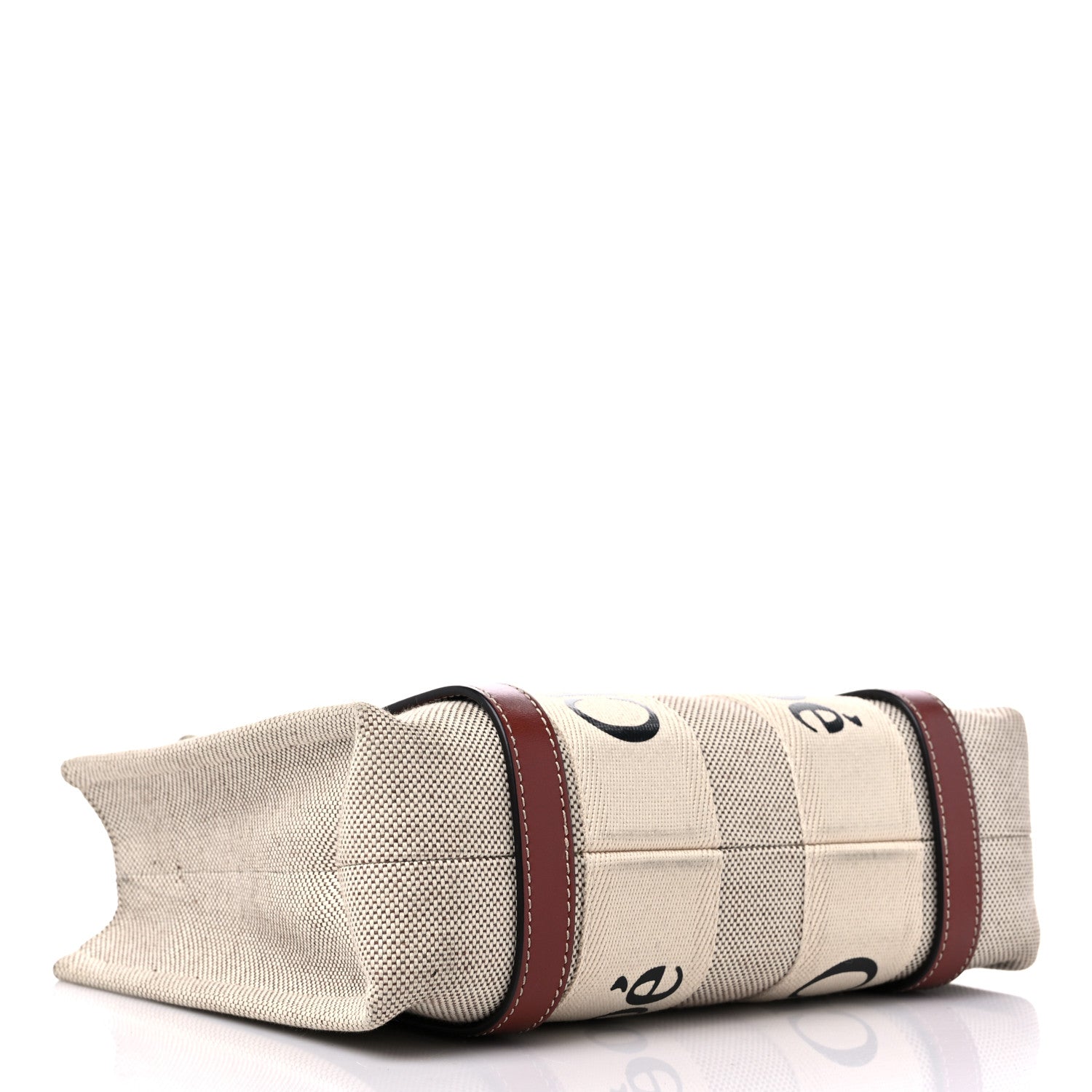 Chloe Cotton Calfskin Small Woody Ribbon Tote With Strap White Brown 4 of 13
