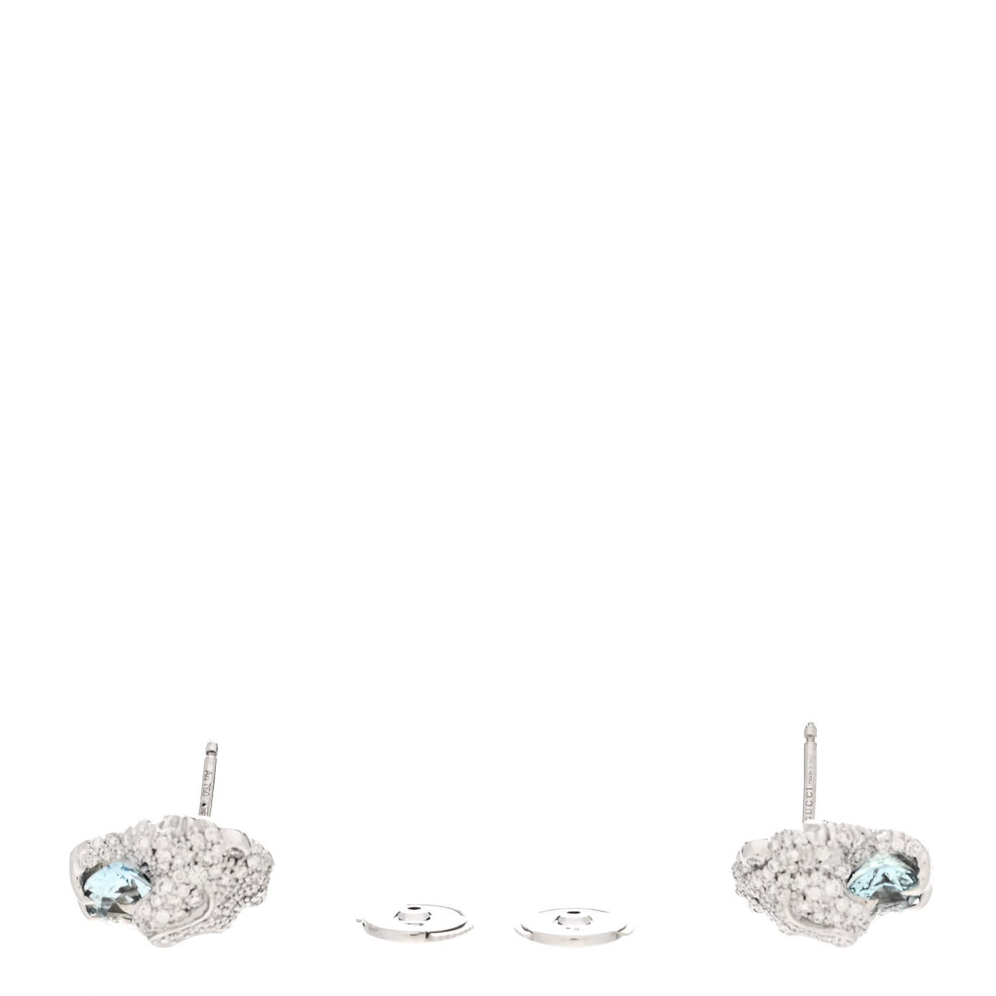 18K White Gold Diamond Aquamarine Lion Head Earrings