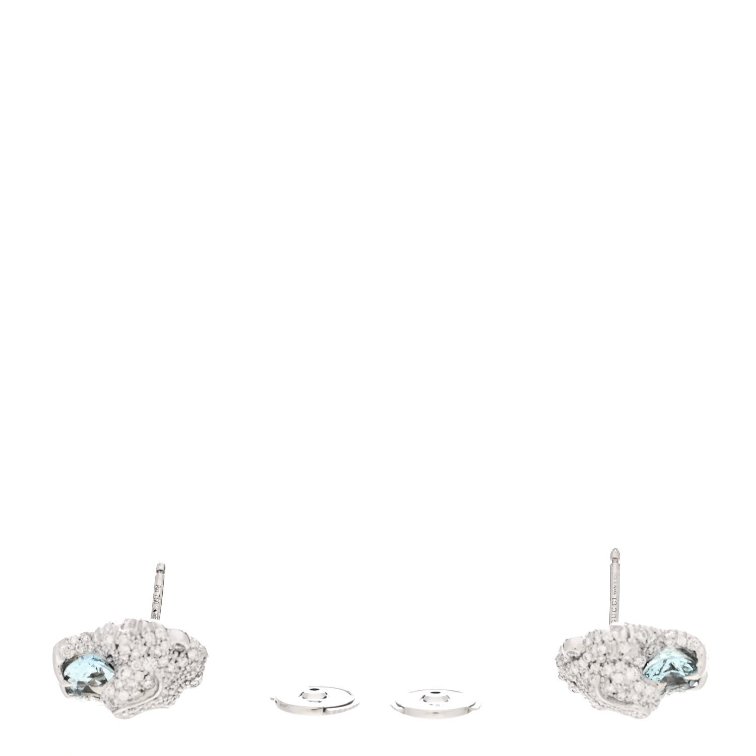 Gucci 18K White Gold Diamond Aquamarine Lion Head Earrings 3 of 8