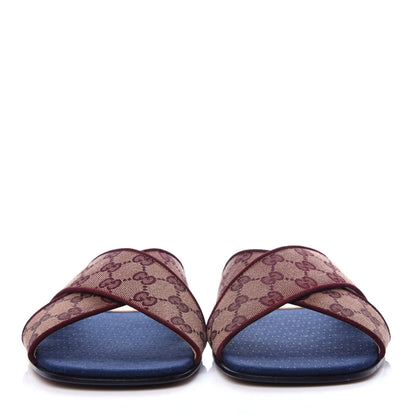 Gucci Canvas GG Monogram Mens Criss Cross Slide Sandals 12 Sahara Rubino Chardonnay 2 of 11