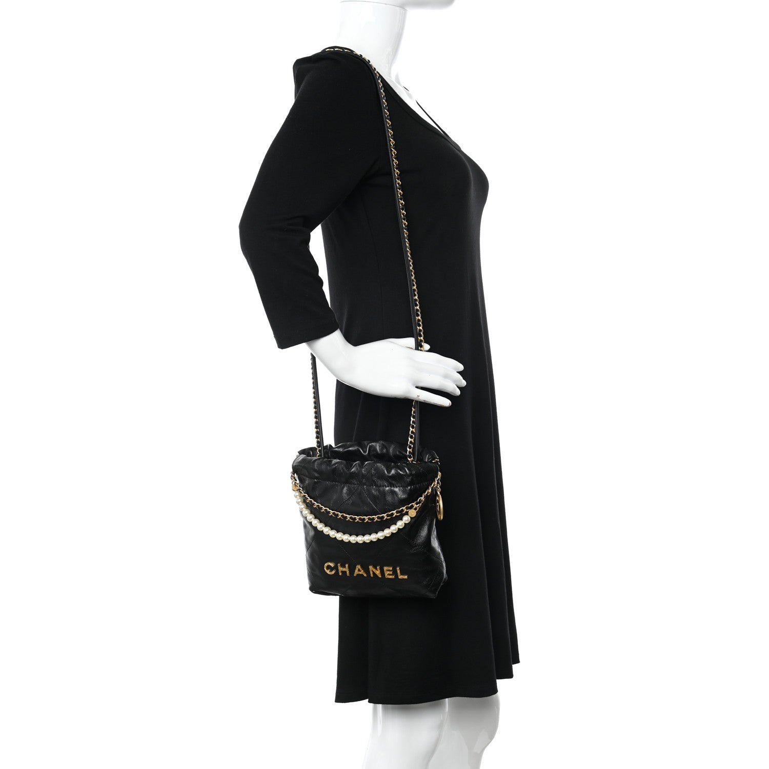Chanel Shiny Crumpled Calfskin Quilted Pearl Mini Chanel 22 Black 2 of 11