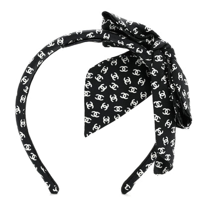 Chanel Silk Bow CC Headband Black Ecru 1 of 6