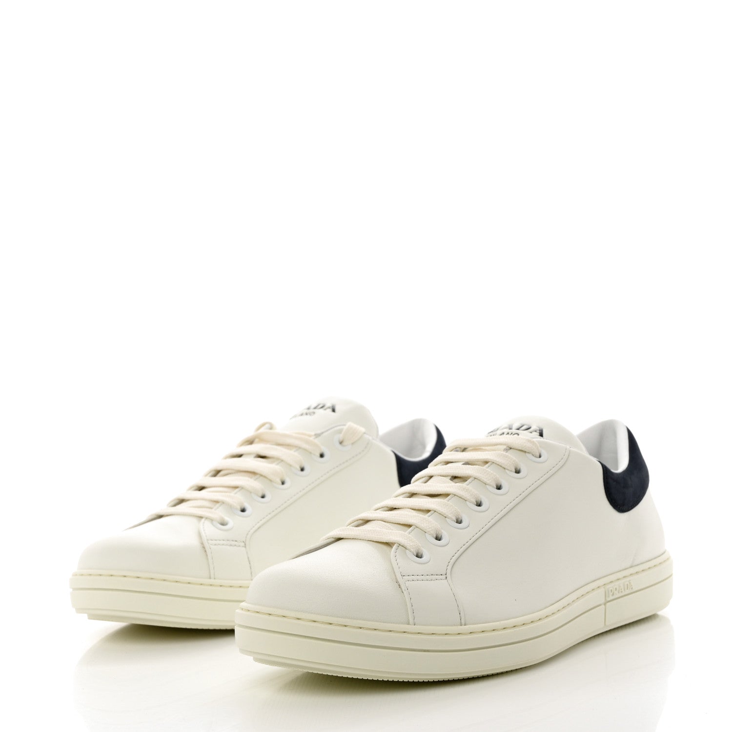 Prada Vitello Plume Mens Logo Low Top Sneakers 9.5 White Oltremare 3 of 9