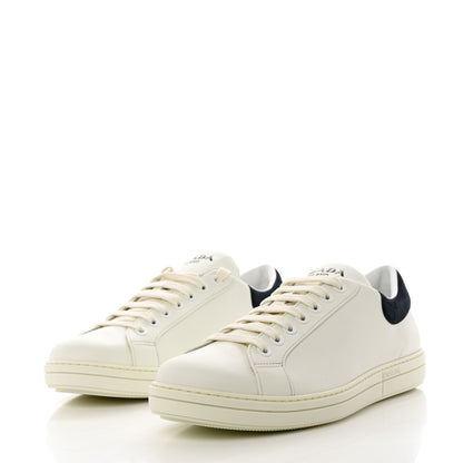 Prada Vitello Plume Mens Logo Low Top Sneakers 9.5 White Oltremare 3 of 9