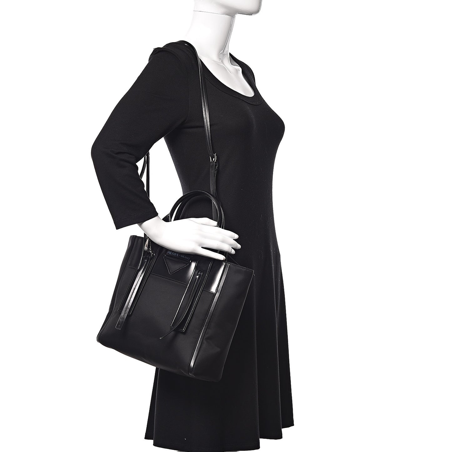 Tessuto Nylon Spazzolato Small Ouverture Top Handle Bag Black