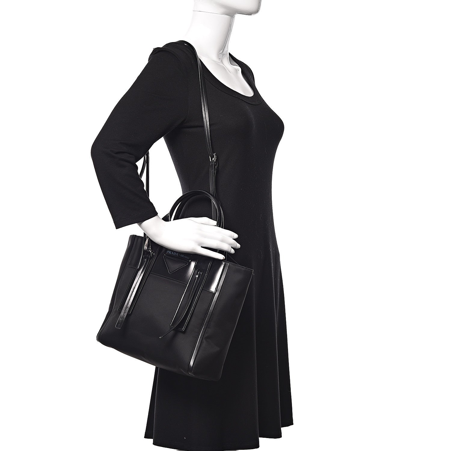 Prada Tessuto Nylon Spazzolato Small Ouverture Top Handle Bag Black 2 of 5