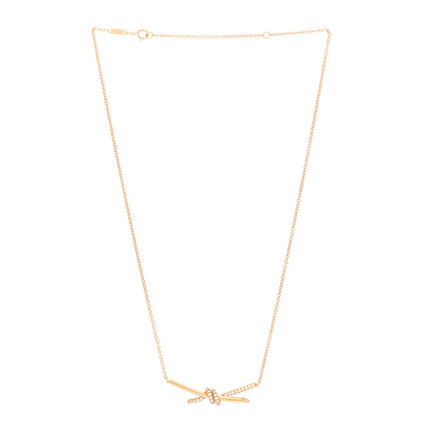 Tiffany 18K Rose Gold Diamond Knot Necklace 3 of 4