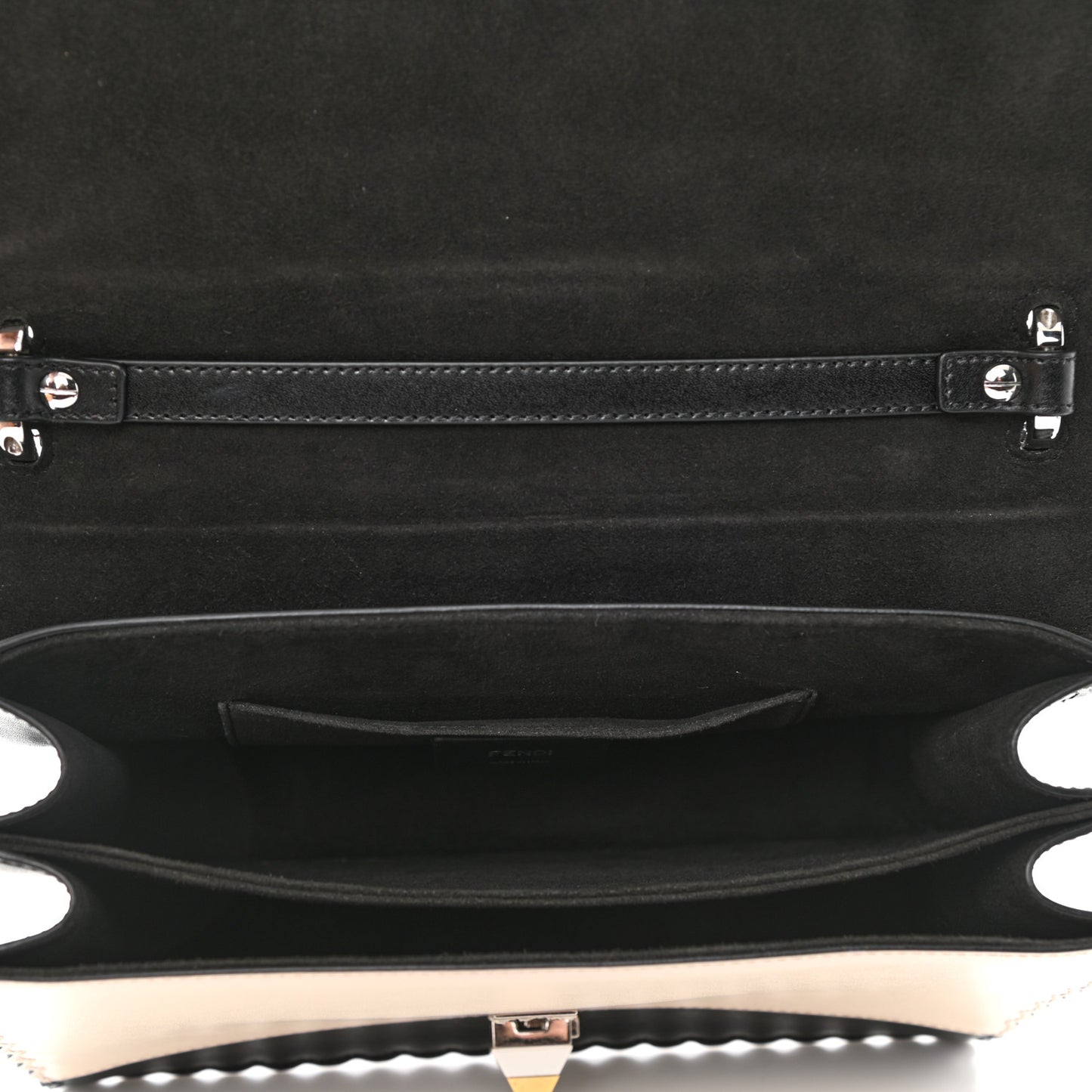 Vitello Liberty Pearl Bi-Color Flowers and Bows Scalloped Studded Kan I Shoulder Bag Black Camelia