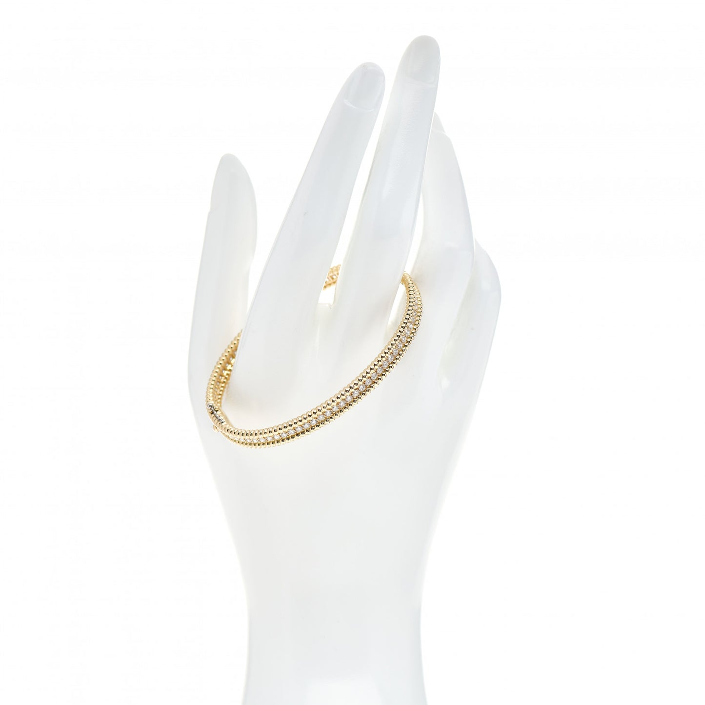 18K Yellow Gold Diamond Perlee 1-Row Bangle Bracelet M